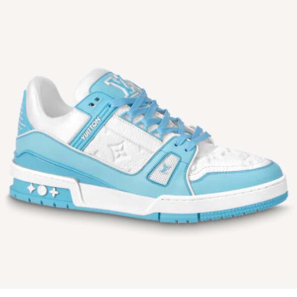 Louis Vuitton LV Unisex Trainer Sneaker Blue Mix Materials Initials Monogram Flowers (5)