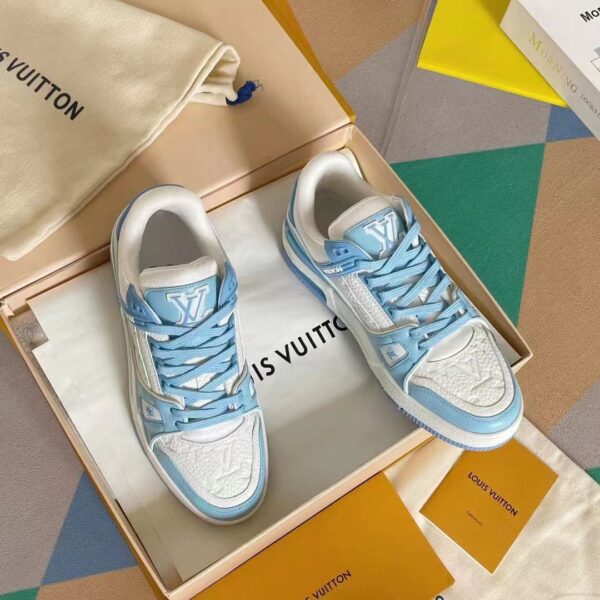 Louis Vuitton LV Unisex Trainer Sneaker Blue Mix Materials Initials Monogram Flowers (6)