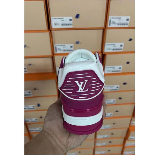 Louis Vuitton LV Unisex Trainer Sneaker Fuchsia Mix Materials Initials Monogram Flowers (6)