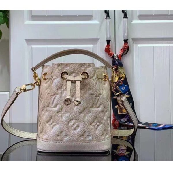 Louis Vuitton LV Women Nano Noé Bucket Bag Beige Monogram Embossed Supple Grained Cowhide (7)