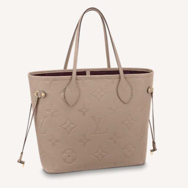 Louis Vuitton LV Women Neverfull MM Tote Tourterelle Gray Embossed Cowhide Leather (1)