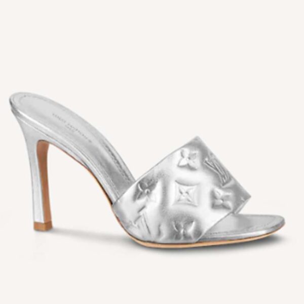 Louis Vuitton LV Women Revival Mule Silver Monogram Embossed Metallic Lambskin (4)