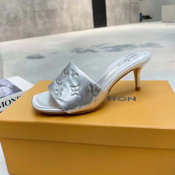 Louis Vuitton LV Women Revival Mule Silver Monogram Embossed Metallic Lambskin (5)