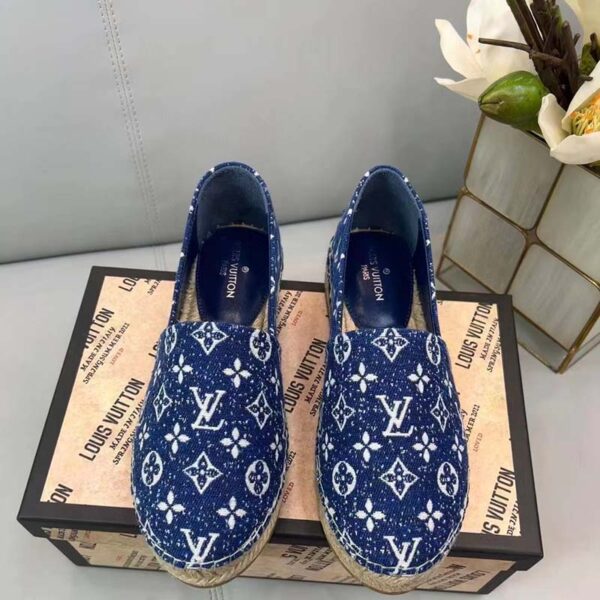 Louis Vuitton LV Women Starboard Flat Espadrille Navy Blue Monogram Denim Rope Rubber (5)