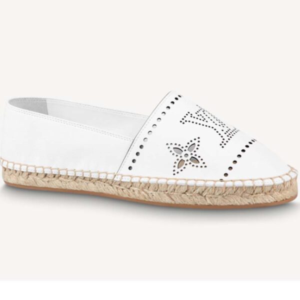 Louis Vuitton LV Women Starboard Flat Espadrille White Perforated Calf Leather Rope Rubber (3)