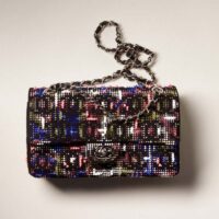 Chanel Women CC Classic Handbag Embroidered Tweed Glass Beads Strass Metal Black Multicolor (4)