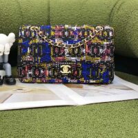 Chanel Women CC Classic Handbag Embroidered Tweed Glass Beads Strass Metal Black Multicolor (4)