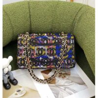 Chanel Women CC Classic Handbag Embroidered Tweed Glass Beads Strass Metal Black Multicolor (4)