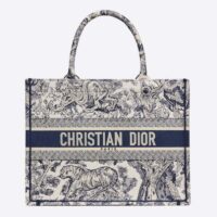 Dior Unisex CD Medium Book Tote Navy Blue Toile De Jouy Embroidery (6)