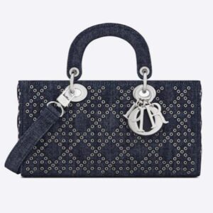 Dior Women CD Medium Lady D-Joy Bag Eyelet Blue Cannage Denim