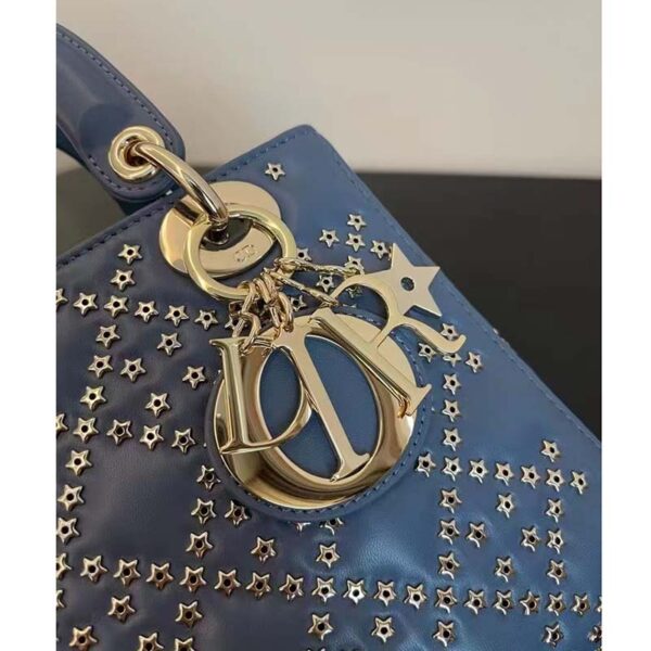 Dior Women CD Mini Lady Dior Bag Denim Blue Lucky Star Cannage Lambskin (4)