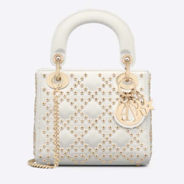 Dior Women CD Mini Lady Dior Bag Latte Lucky Star Cannage Lambskin (5)