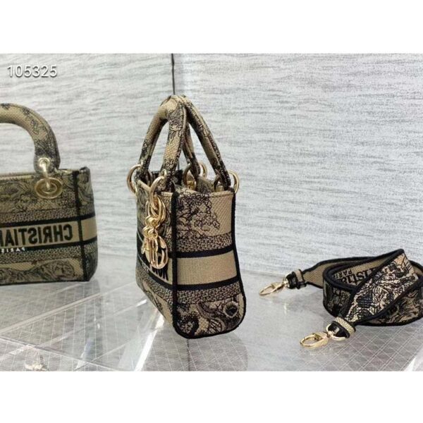 Dior Women Mini Lady D-Lite Bag Brown Toile De Jouy Embroidery (1)