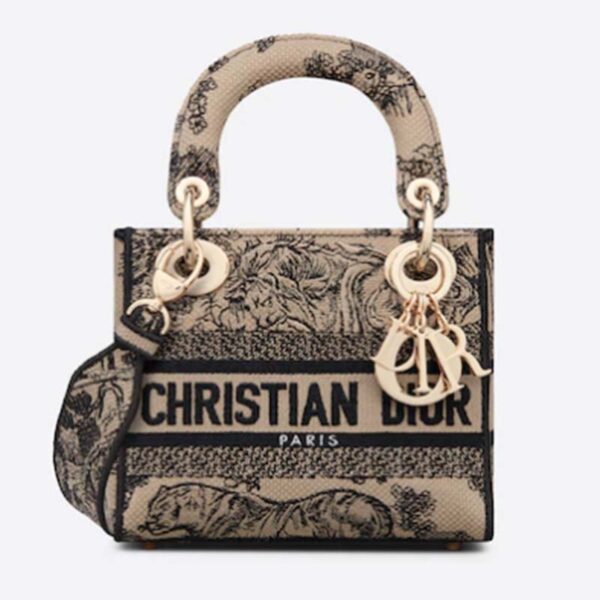 Dior Women Mini Lady D-Lite Bag Brown Toile De Jouy Embroidery (7)