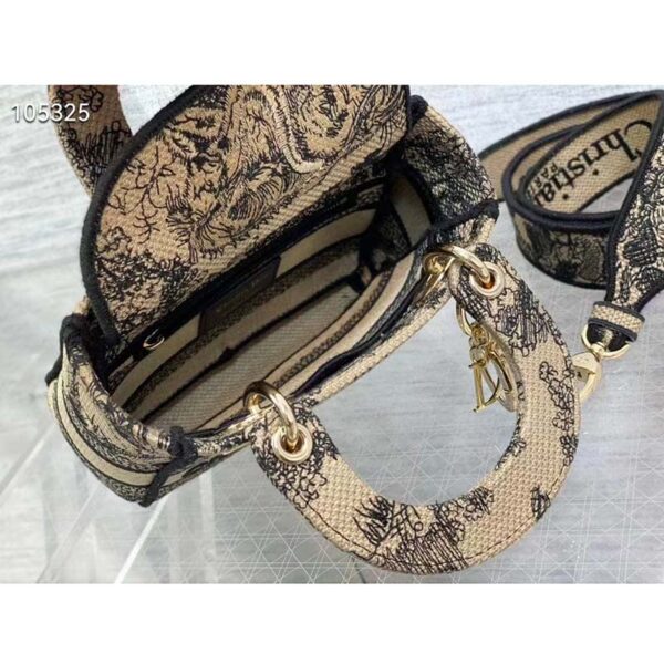 Dior Women Mini Lady D-Lite Bag Brown Toile De Jouy Embroidery (9)