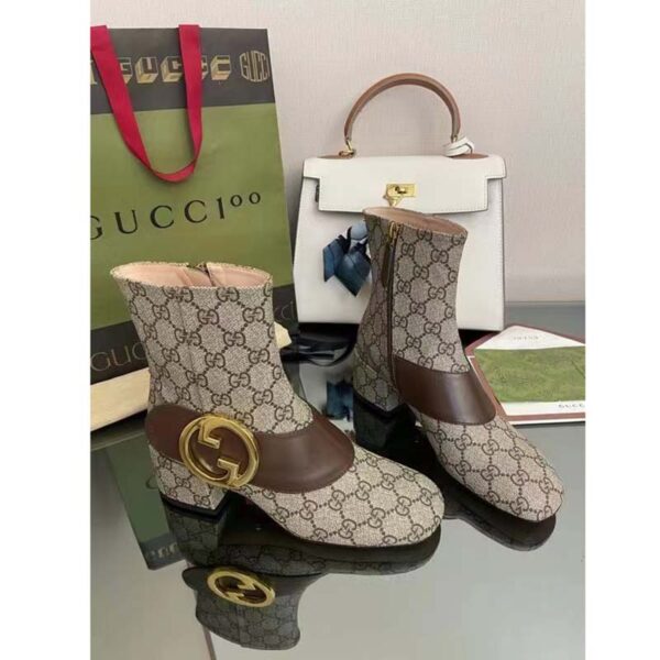 Gucci Blondie Women’s Ankle Boot Beige Ebony GG Supreme Canvas Low 5 Cm Heel (1)