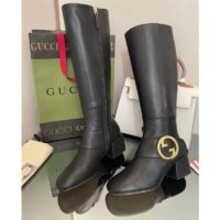 Gucci Blondie Women’s Blondie Boot Black Leather Round Interlocking G Low 5 Cm Heel (9)