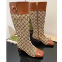 Gucci Blondie Women’s GG Knee-High Boot Beige Ebony Canvas Cuir Leather Low 5 Cm Heel (3)