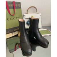 Gucci GG Blondie Women’s Ankle Boot Black Leather Mid 5 Cm Heel (10)