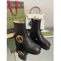 Gucci GG Blondie Women’s Ankle Boot Black Leather Mid 5 Cm Heel (10)