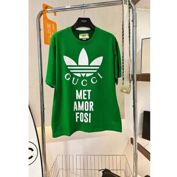 Gucci GG Men Adidas x Gucci Cotton Jersey T-Shirt Green Jersey Crewneck Oversize Fit (3)