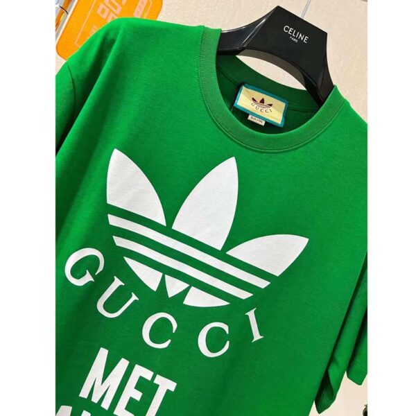 Gucci GG Men Adidas x Gucci Cotton Jersey T-Shirt Green Jersey Crewneck Oversize Fit (8)