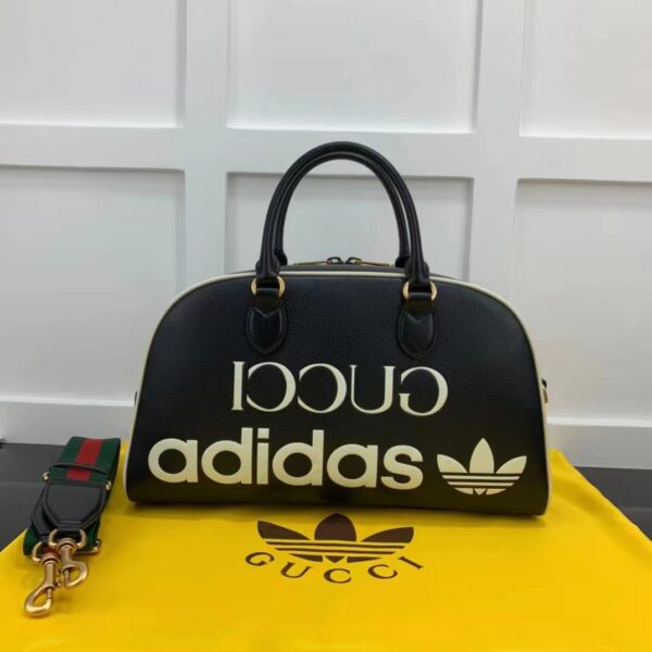 Gucci Unisex Adidas x Gucci Large Duffle Bag Black Leather Interlocking G (9)