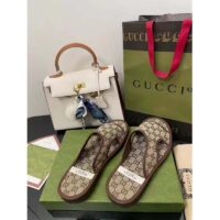 Gucci Unisex GG Supreme Slide Sandal Beige Ebony Canvas Rubber Flat 1 Cm Heel (7)