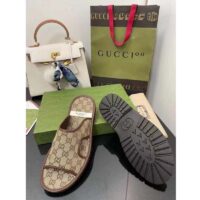 Gucci Unisex GG Supreme Slide Sandal Beige Ebony Canvas Rubber Flat 1 Cm Heel (7)