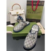 Gucci Unisex Slipper Blue Beige GG Supreme Canvas Rubber Sole Low 1 Cm Heel (5)
