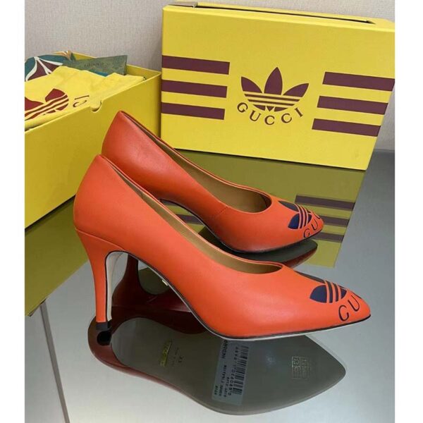 Gucci Women Adidas x Gucci Trefoil Pump Orange Leather Blue Trefoil Print 9 Cm Heel (10)