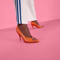 Gucci Women Adidas x Gucci Trefoil Pump Orange Leather Blue Trefoil Print 9 Cm Heel (5)
