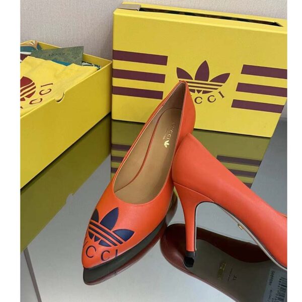 Gucci Women Adidas x Gucci Trefoil Pump Orange Leather Blue Trefoil Print 9 Cm Heel (7)