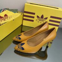 Gucci Women Adidas x Gucci Trefoil Pump Yellow Leather Blue Trefoil Print 9 Cm Heel (8)