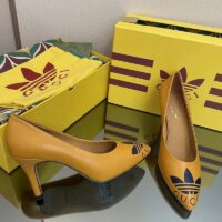 Gucci Women Adidas x Gucci Trefoil Pump Yellow Leather Blue Trefoil Print 9 Cm Heel (8)