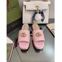 Gucci Women Double G Slide Sandal Rose Pink Chevron Matelassé Leather Mid-Heel (7)