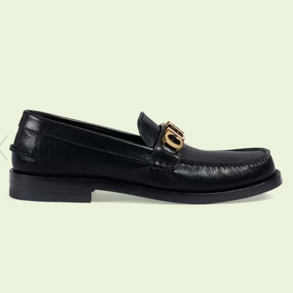 Gucci Women GG Leather Loafer Black Metal Logo Metallic Sunray Print Low Heel (11)