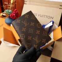 Louis Vuitton LV Unisex Passport Cover Brown Monogram Coated Canvas Cowhide Leather (6)