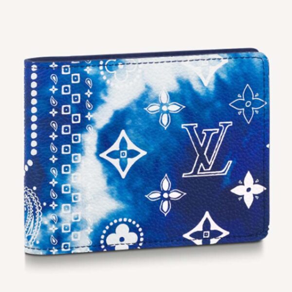 Louis Vuitton LV Unisex Slender Wallet Blue Cowhide Leather Textile Lining (1)