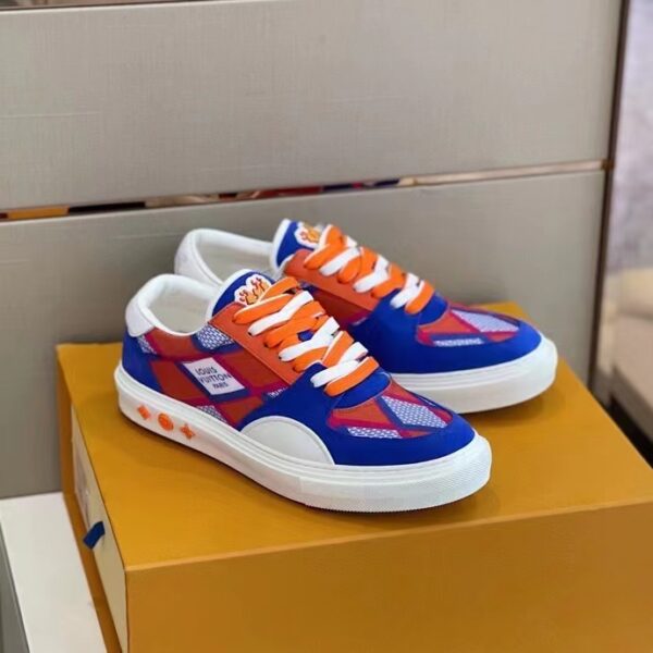 Louis Vuitton Unisex LV Ollie Richelieu Sneaker Orange Mix Materials Bicolor Double Laces (5)