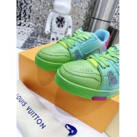 Louis Vuitton Unisex LV Trainer Sneaker Green Grained Calf Leather Rubber Monogram Flowers (3)