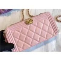 Chanel Women Chanel Pink Long Zipped Wallet Calfskin Leather (4)