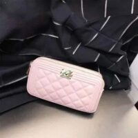 Chanel Women Chanel Pink Long Zipped Wallet Calfskin Leather (4)