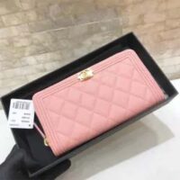 Chanel Women Chanel Pink Long Zipped Wallet Calfskin Leather (4)