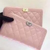 Chanel Women Chanel Pink Long Zipped Wallet Calfskin Leather (4)