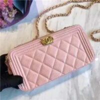 Chanel Women Chanel Pink Long Zipped Wallet Calfskin Leather (4)