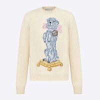 Dior Men CD Bobby Sweater Ecru Cashmere Jacquard Ribbed Round Collar