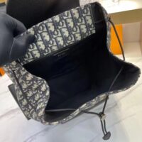 Dior Unisex CD Saddle Backpack Beige Black Dior Oblique Jacquard Grained Calfskin (5)