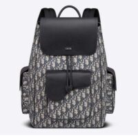 Dior Unisex CD Saddle Backpack Beige Black Dior Oblique Jacquard Grained Calfskin