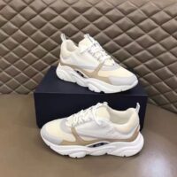 Dior Unisex Shoes CD B22 Sneaker Cream Technical Mesh Beige White Smooth Calfskin (5)